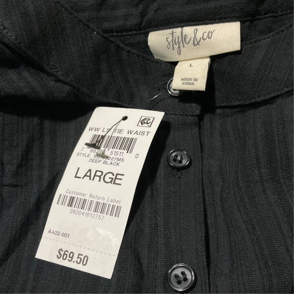 Style & Co Women's Cotton Blend Shadow-Striped Ruffle-Hem Dress Black. Large NWT - Picture 2 of 7